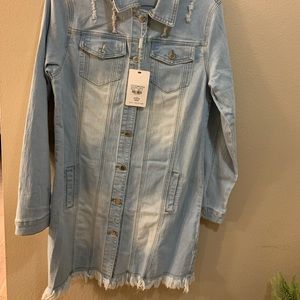 Denim Dress (long sleeve, button up, fringe hem)